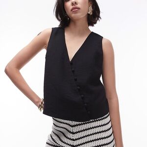 TopShop Black Asymmetrical Button-Front Sleeveless Blouse